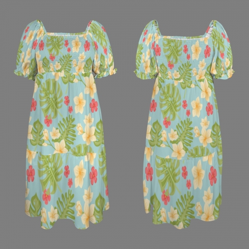 Women's Puff Sleeve Square Neck A Line Dress