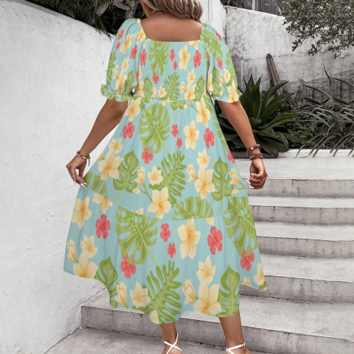 Women's Puff Sleeve Square Neck A Line Dress