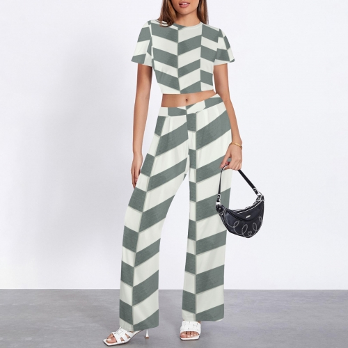 Crew Neck Short Sleeve Crop Top &  Wide Leg Pants Set