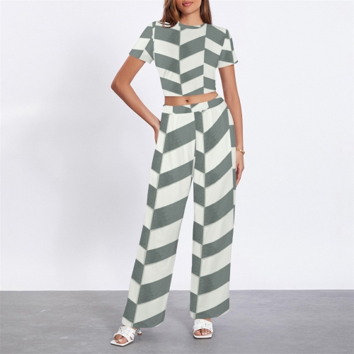 Crew Neck Short Sleeve Crop Top &  Wide Leg Pants Set