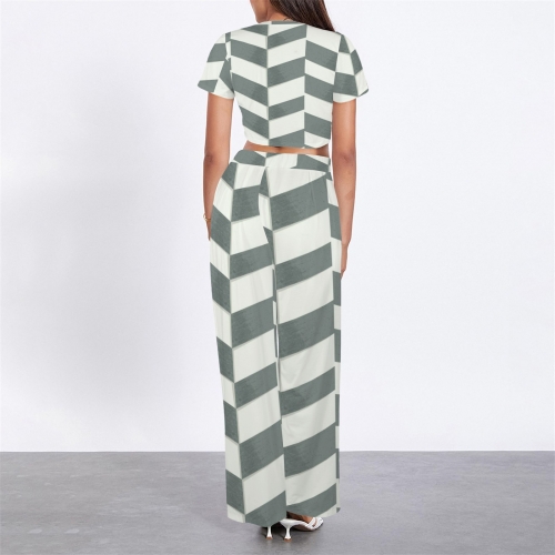 Crew Neck Short Sleeve Crop Top &  Wide Leg Pants Set