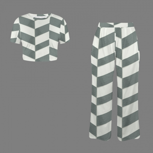 Crew Neck Short Sleeve Crop Top &  Wide Leg Pants Set