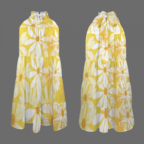 Halter Pleated Sleeveless Casual Dresses