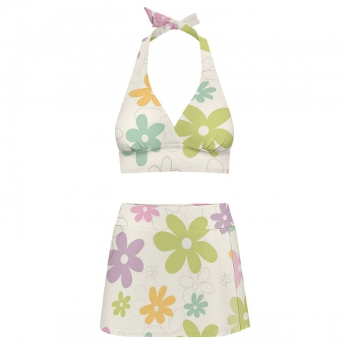 Strappy Two-Piece Slit Skirt Swimsuit Set