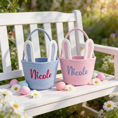 Custom Embroidered Easter Bunny Basket