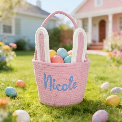 Custom Embroidered Easter Bunny Basket
