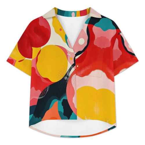 Women's V-neck Short Sleeve Blouse with Chest Pocket