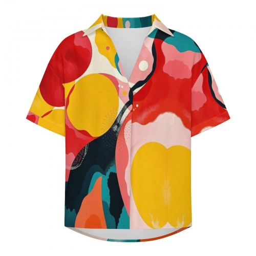 Women's V-neck Short Sleeve Blouse with Chest Pocket