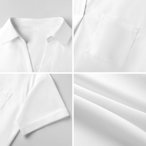 Women's V-neck Short Sleeve Blouse with Chest Pocket