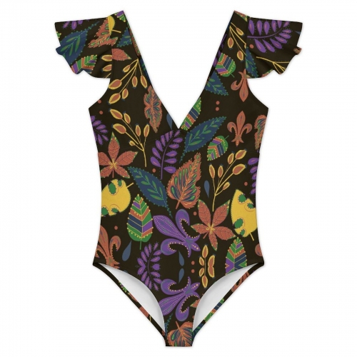 Women's V-neck Ruffle Sleeve One Piece Swimsuit