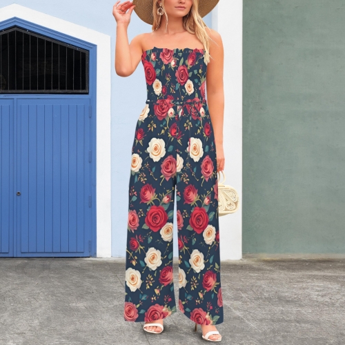 Women's Strapless Smocked Wide-Leg Jumpsuit
