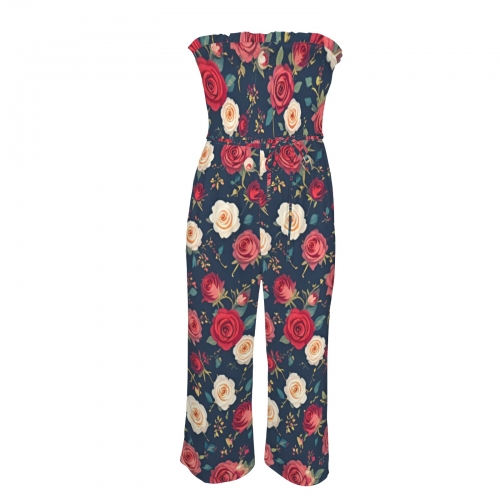 Women's Strapless Smocked Wide-Leg Jumpsuit