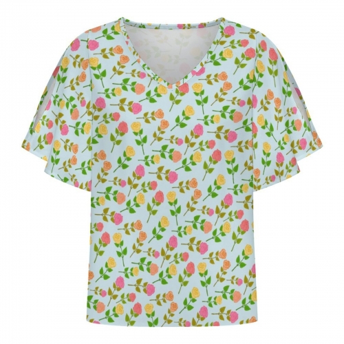 Women’s V-Neck Cold Shoulder Flutter Sleeve Blouse