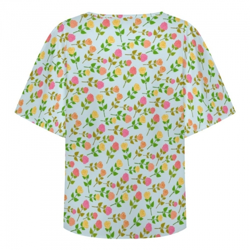 Women’s V-Neck Cold Shoulder Flutter Sleeve Blouse