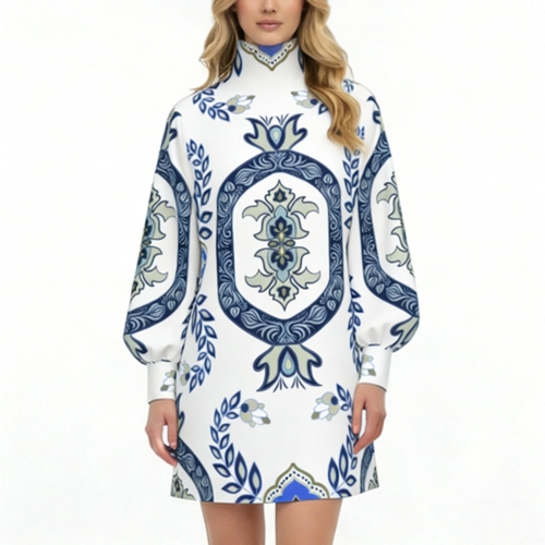 Turtleneck Lantern Sleeve Dress