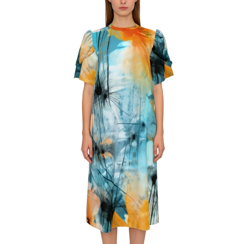 Women's Short Puff Sleeve T-Shirt Dress