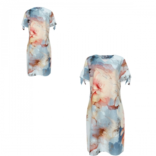 Women's V-Neck Short Sleeve Tie-Cuff Dress