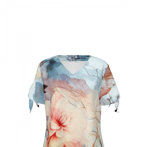 Women's V-Neck Short Sleeve Tie-Cuff Dress