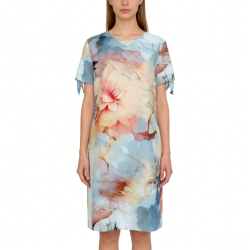 Women's V-Neck Short Sleeve Tie-Cuff Dress