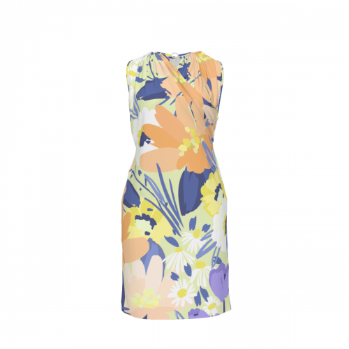 Women's V Neck Criss-Cross Ruched Sleeveless Dress with Pockets