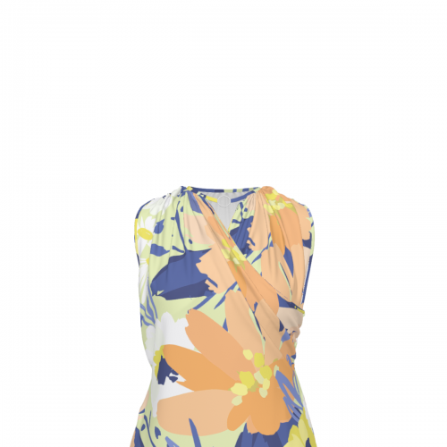 Women's V Neck Criss-Cross Ruched Sleeveless Dress with Pockets