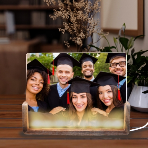 Acrylic Nigh Light 8"x6"(U-Shaped Walnut Base) | Ships from USA