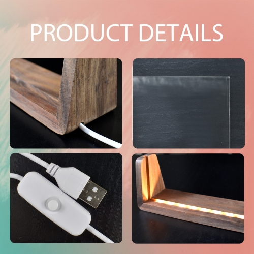 Acrylic Nigh Light 8"x6"(U-Shaped Walnut Base) | Ships from USA