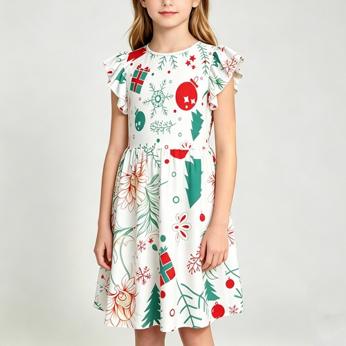 Big Girls' Ruffle Sleeve Crew-Neck Dress