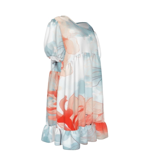 Women's Puff Sleeve Ruffle Dress