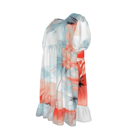 Women's Puff Sleeve Ruffle Dress