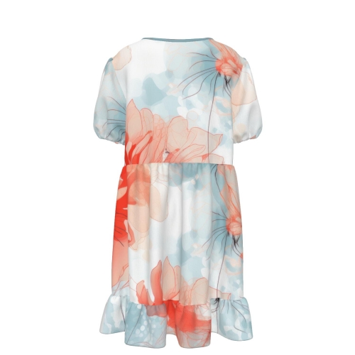 Women's Puff Sleeve Ruffle Dress