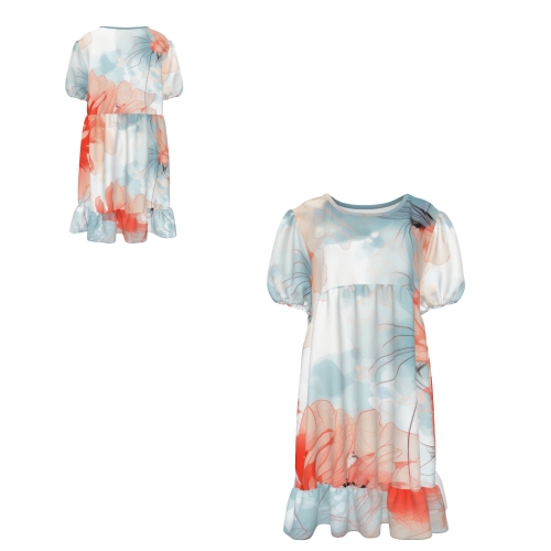 Women's Puff Sleeve Ruffle Dress