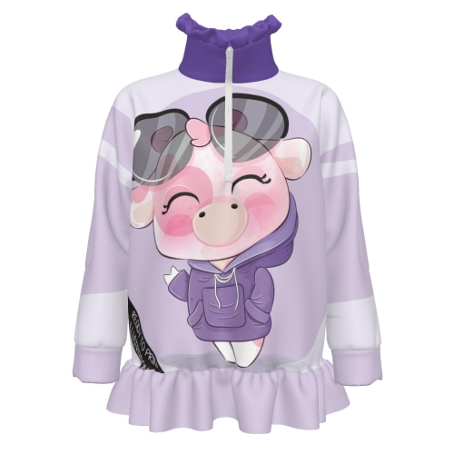 Girls’ Half-Zip Long-Sleeve Sweatshirt with Ruffle Hem