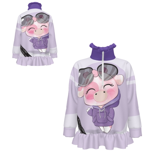 Girls’ Half-Zip Long-Sleeve Sweatshirt with Ruffle Hem