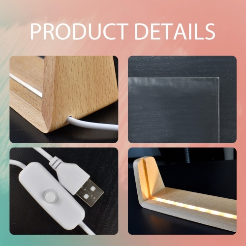 Acrylic Nigh Light 8" x 6" (U-Shaped Maple Base) | Ships from USA