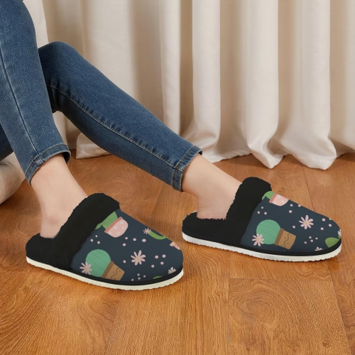 Women's Faux Fur Trim Indoor Slippers