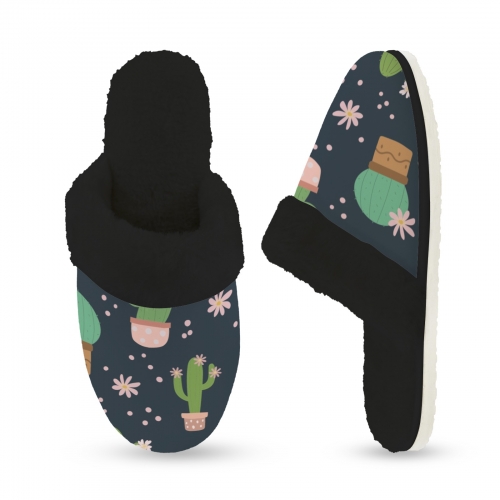 Women's Faux Fur Trim Indoor Slippers