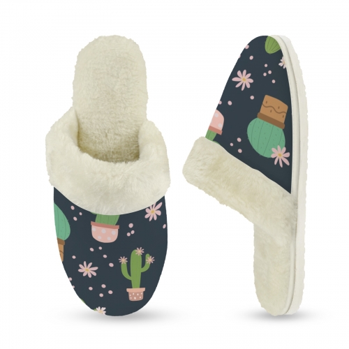 Women's Faux Fur Trim Indoor Slippers