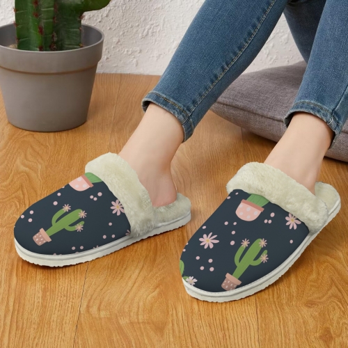 Women's Faux Fur Trim Indoor Slippers