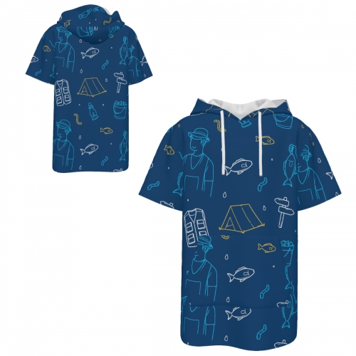 Men’s Short Sleeve Drawstring Front Pocket Hoodie