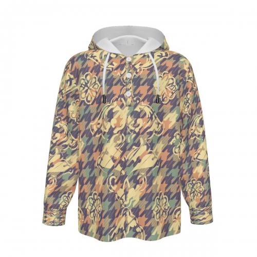 Man's Half Button Hooded Long Sleeve Sweatshirt