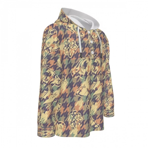 Man's Half Button Hooded Long Sleeve Sweatshirt