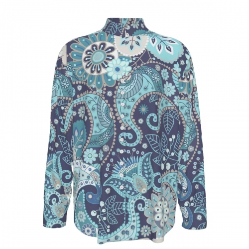 Mandarin Collar Multi-Button Long Sleeve Shirt