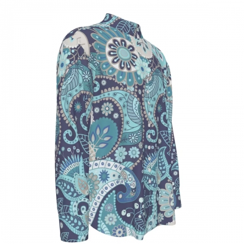 Mandarin Collar Multi-Button Long Sleeve Shirt