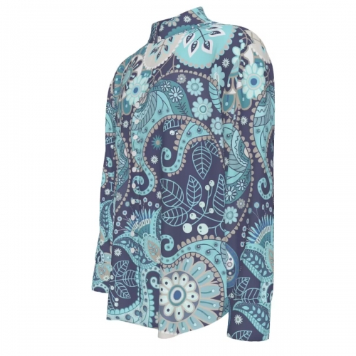 Mandarin Collar Multi-Button Long Sleeve Shirt