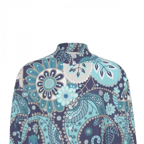 Mandarin Collar Multi-Button Long Sleeve Shirt