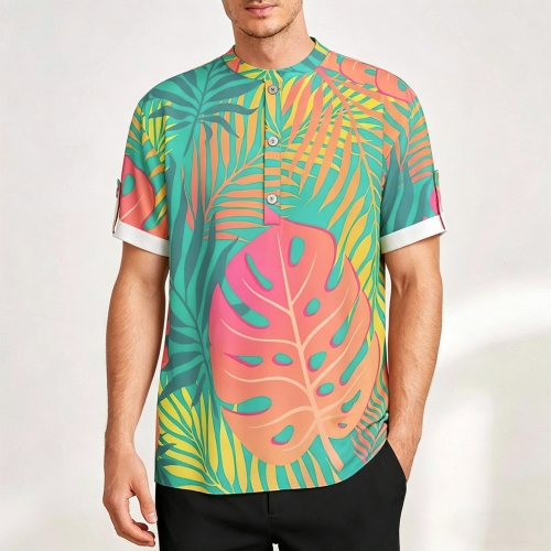 Men's Half-Placket Button Short Sleeve Shirt