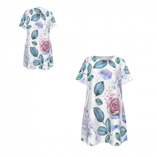 Women’s Crew Neck Short Sleeve Dress With Pocket