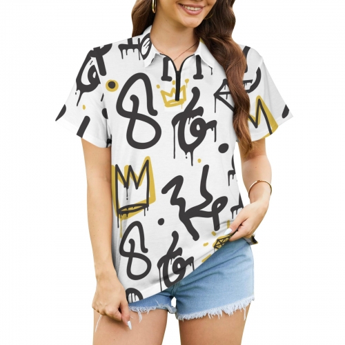 Custom Women's Zipper Polo Shirt ( Model T88 )