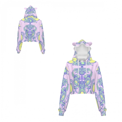 Women's Cat Ear Hoodie With Bare Midriff